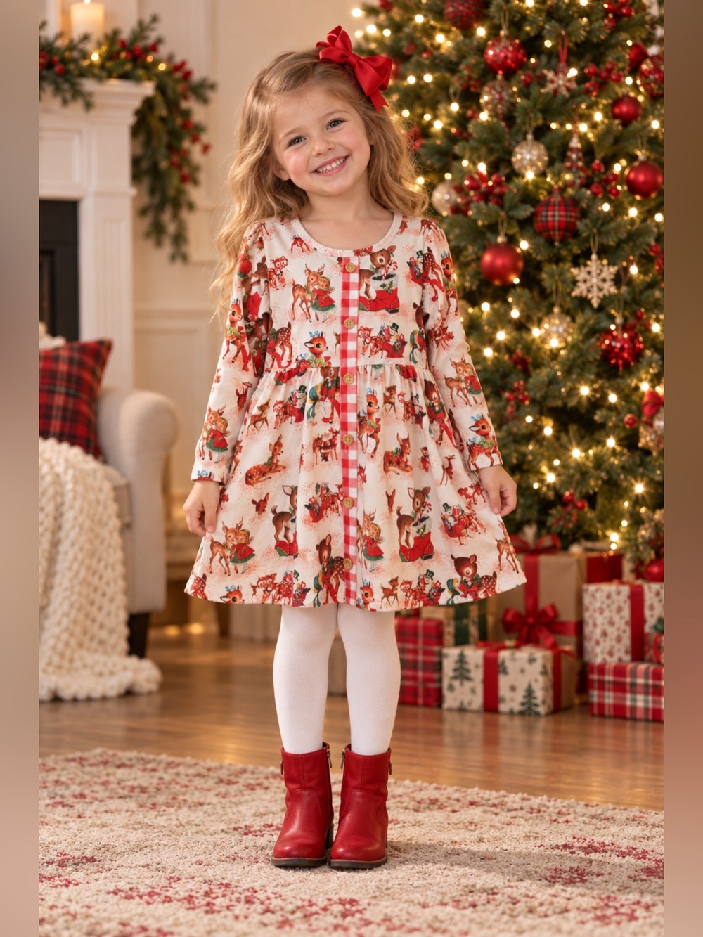Clover cottage Apparel reindeer Christmas dress size 4t